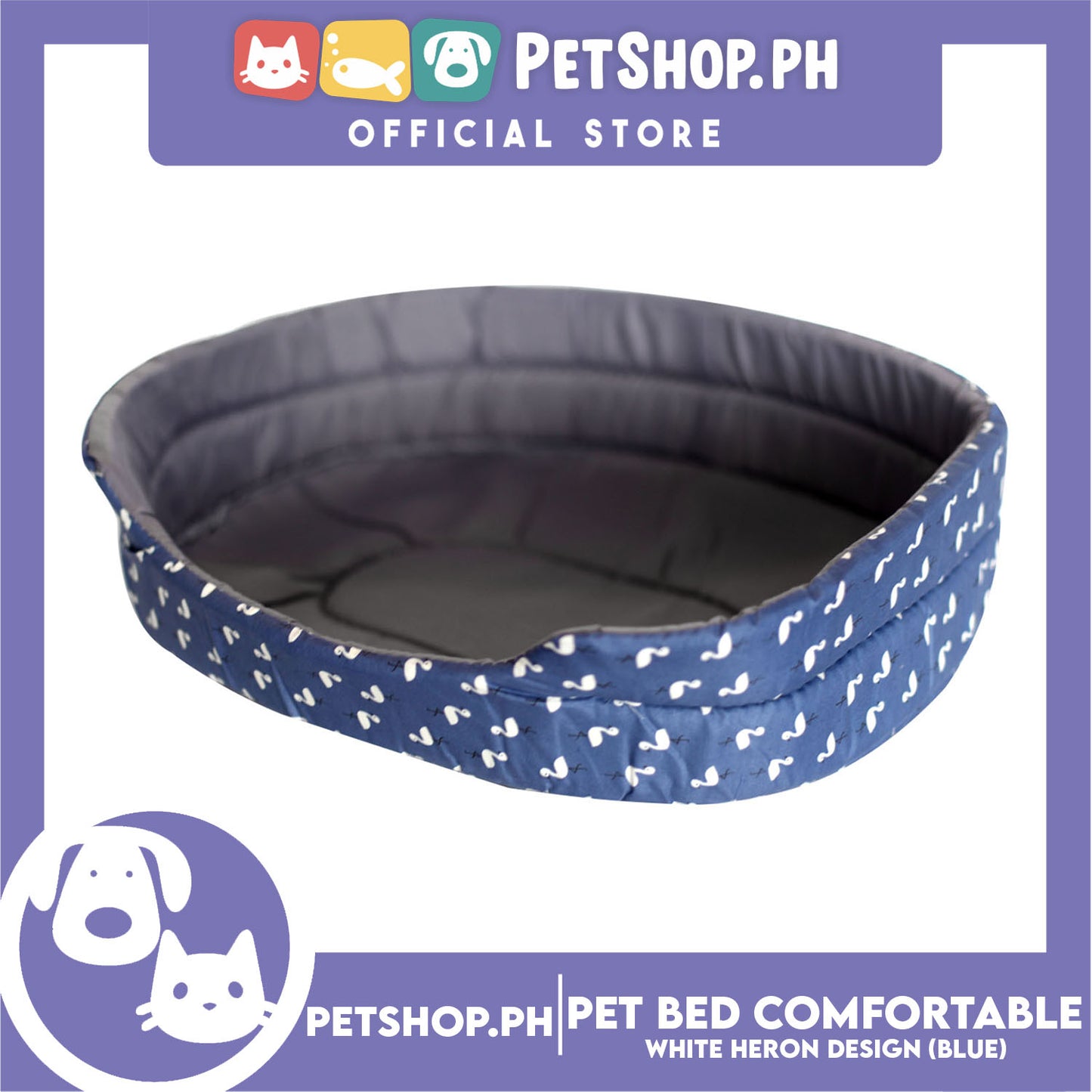 Pet Bed Comfortable Sleeping Bed with White Heron Design 38x29x10cm for Dogs & Cats Blue