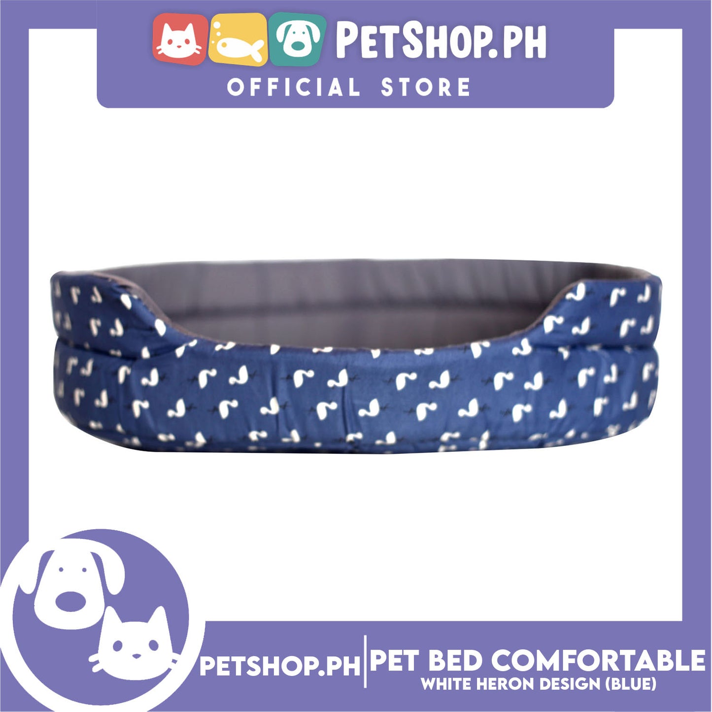 Pet Bed Comfortable Sleeping Bed with White Heron Design 38x29x10cm for Dogs & Cats Blue