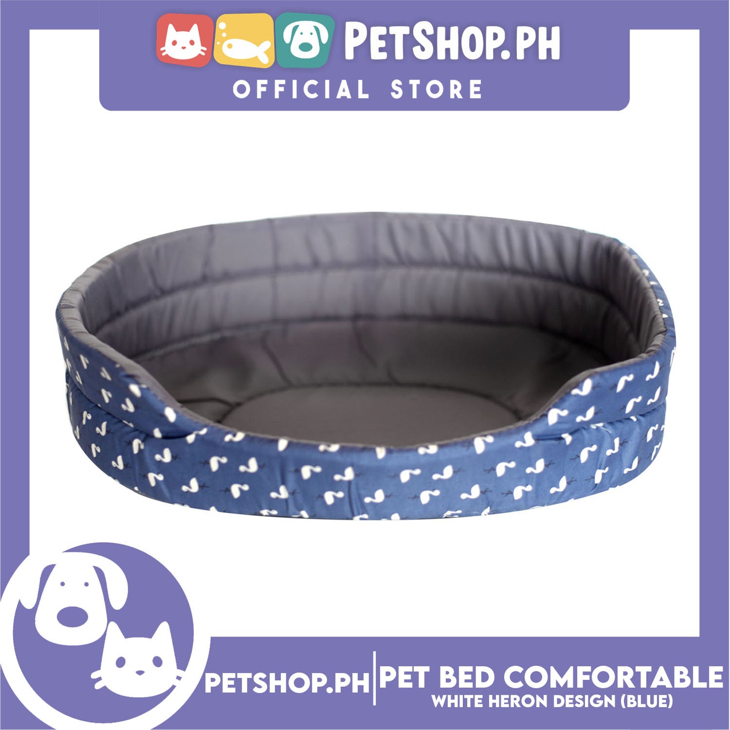 Pet Bed Comfortable Sleeping Bed with White Heron Design 38x29x10cm for Dogs & Cats Blue