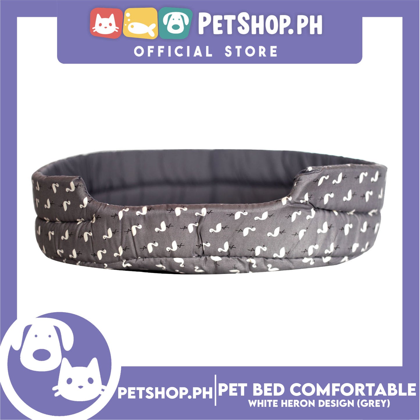 Pet Bed Comfortable Sleeping Bed with White Heron Design 58x45x14cm for Dogs & Cats Grey