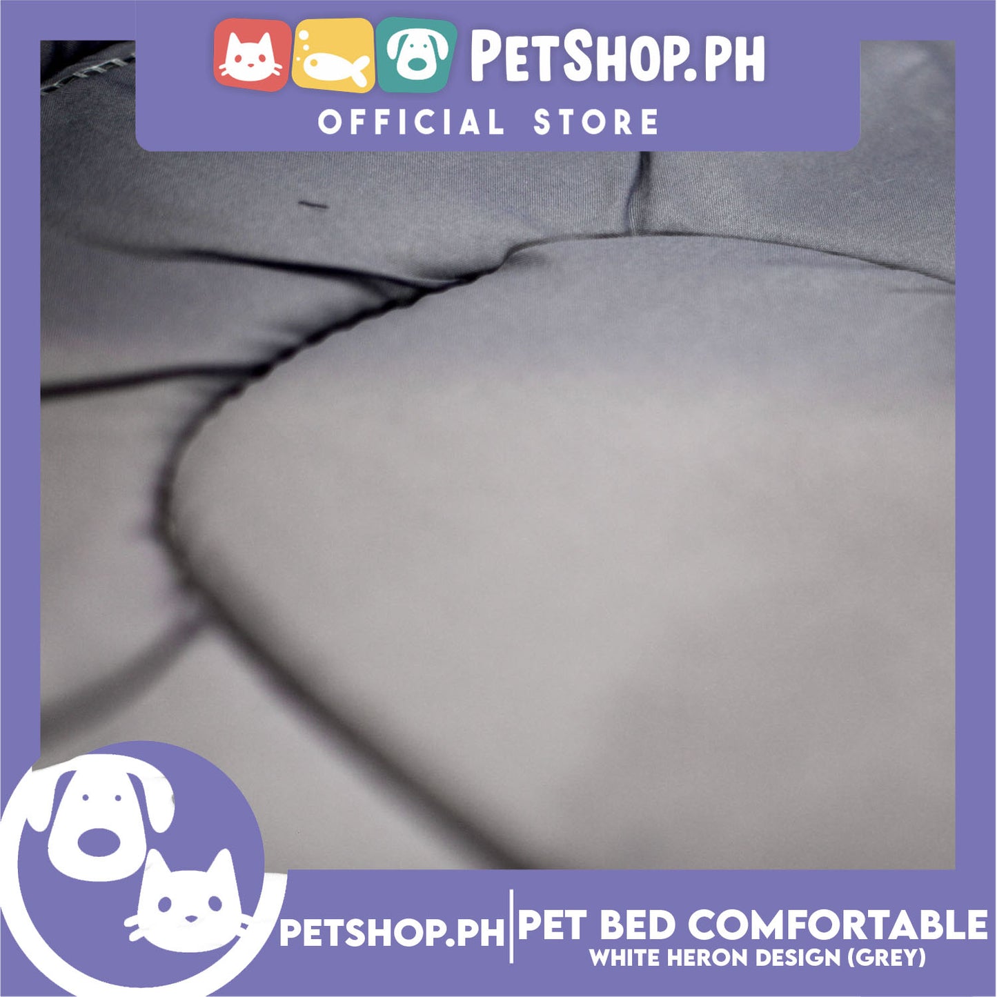Pet Bed Comfortable Sleeping Bed with White Heron Design 55x42x13cm for Dogs & Cats Grey