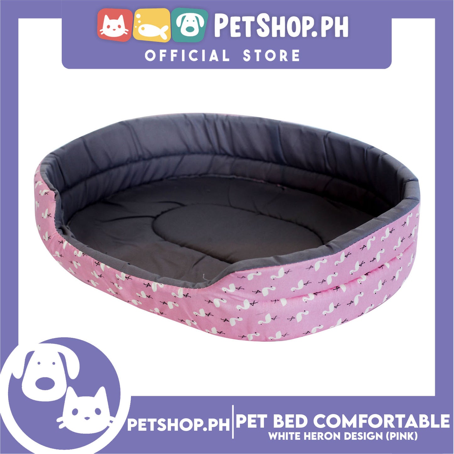 Pet Bed Comfortable Sleeping Bed with White Heron Design 38x29x10cm for Dogs & Cats Pink