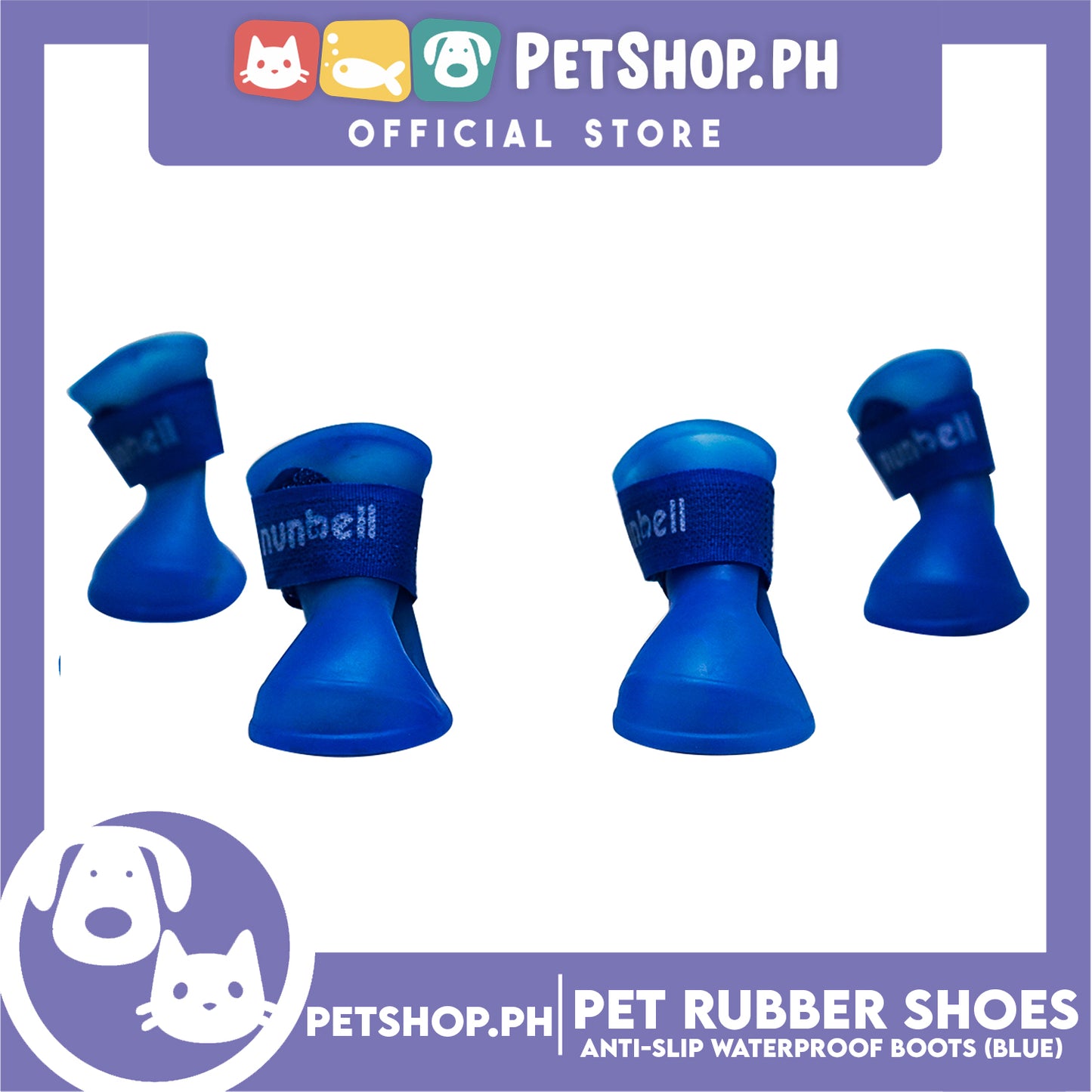 Pet Rubber Rain Shoes Anti-Slip Waterproof Rubber Boots with Paws Cover P6711 - Rubber Boots (Blue)