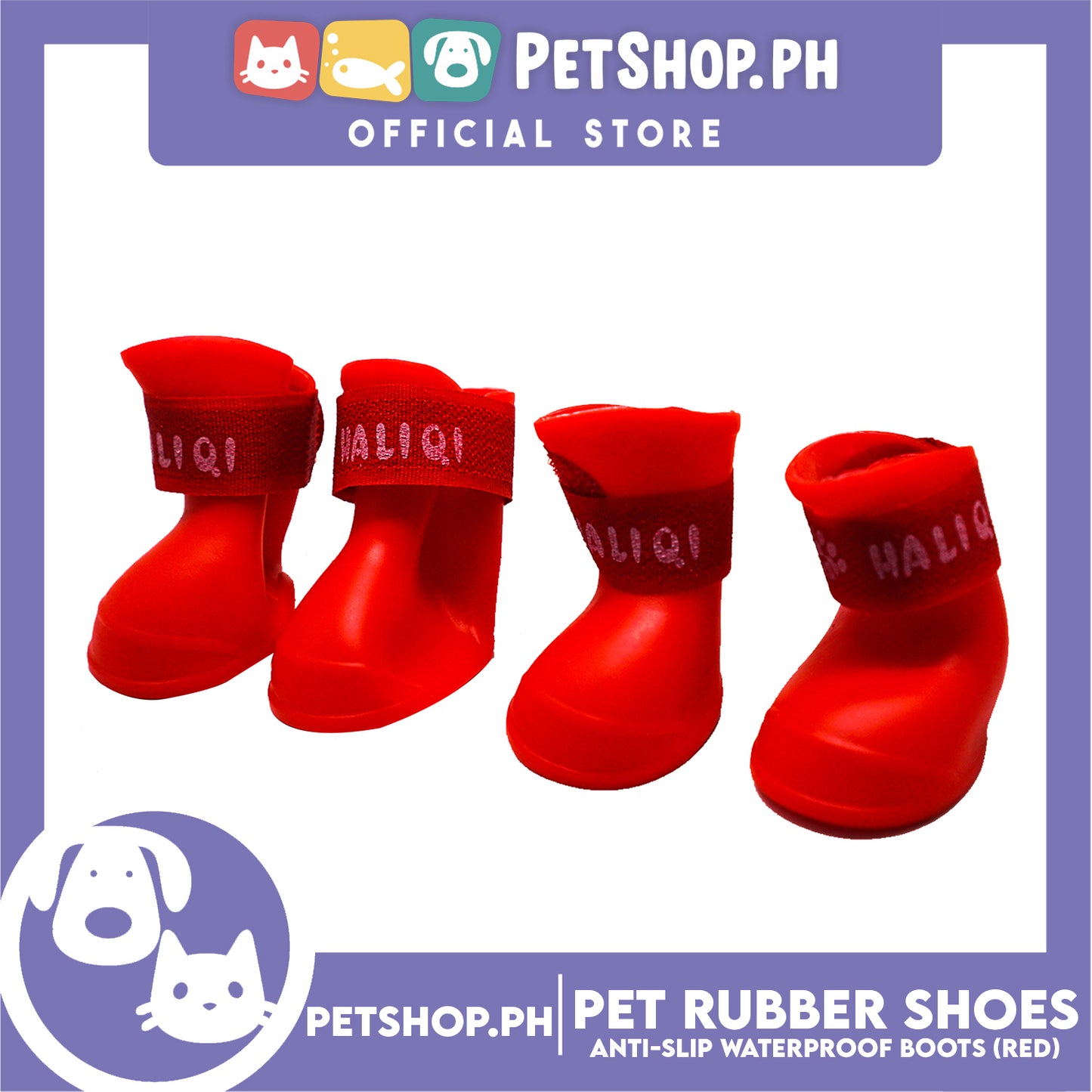 Pet Rubber Rain Shoes Anti-Slip Waterproof Rubber Boots with Paws Cover P6711 - Rubber Boots (Red)
