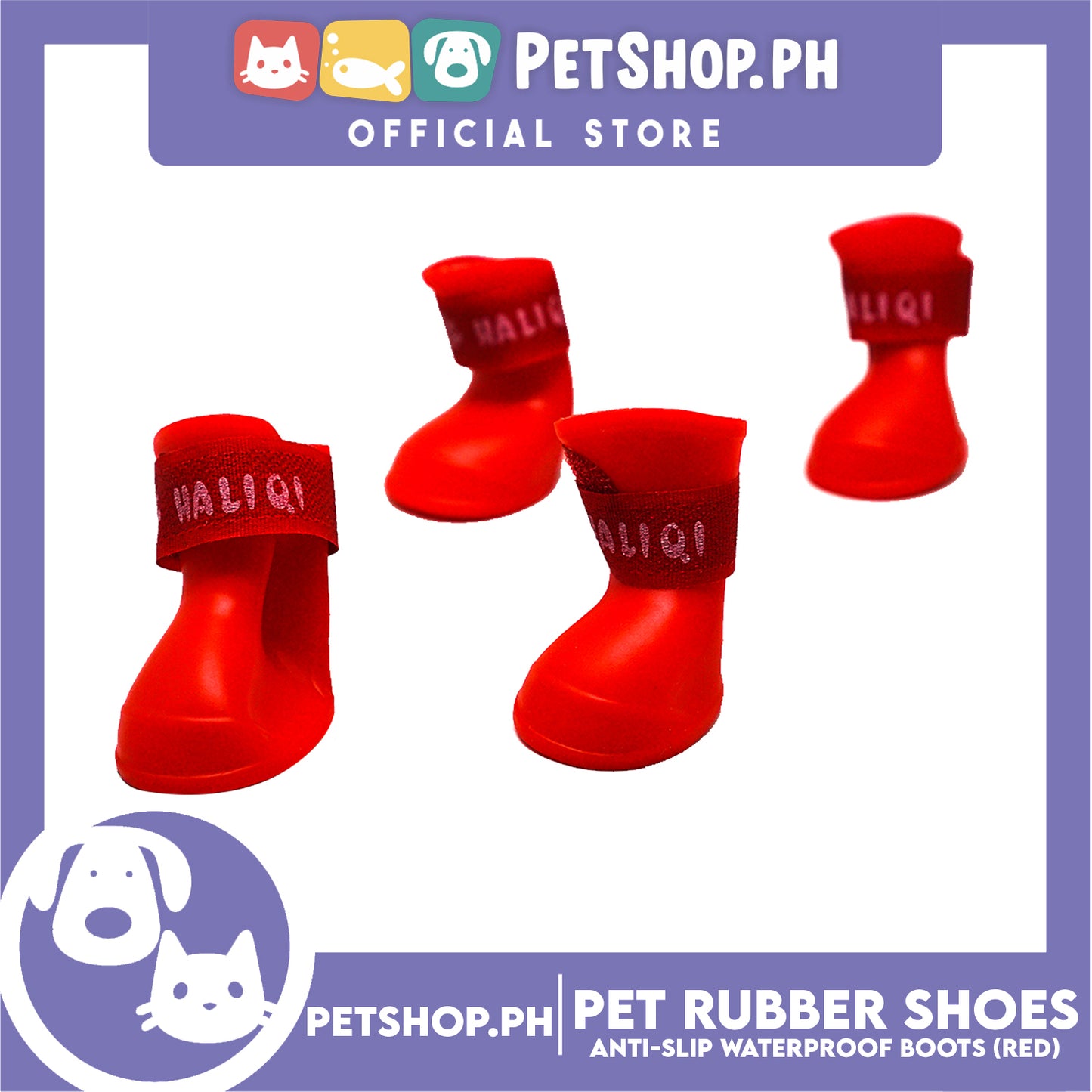 Pet Rubber Rain Shoes Anti-Slip Waterproof Rubber Boots with Paws Cover P6711 - Rubber Boots (Red)