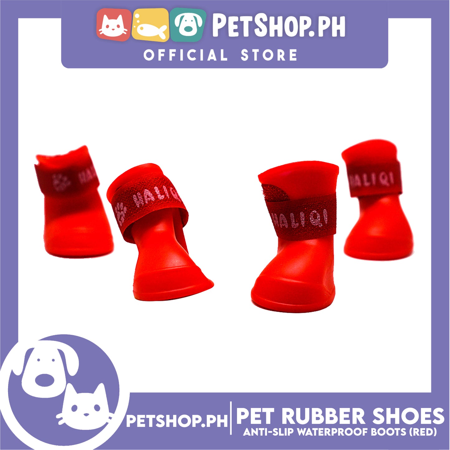 Pet Rubber Rain Shoes Anti-Slip Waterproof Rubber Boots with Paws Cover P6711 - Rubber Boots (Red)