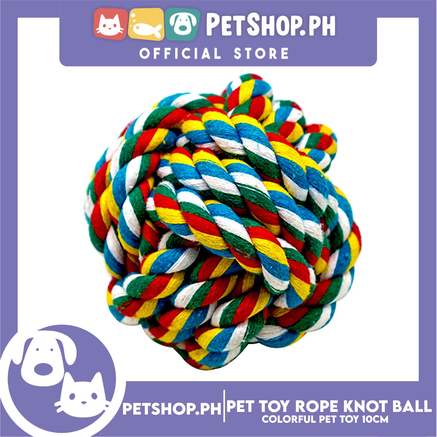 Pet Toy Colorful Rope Knot Ball 10cm for Medium Dog & Cat -Teething Chew Toy, Tug Toy, Knots Weave