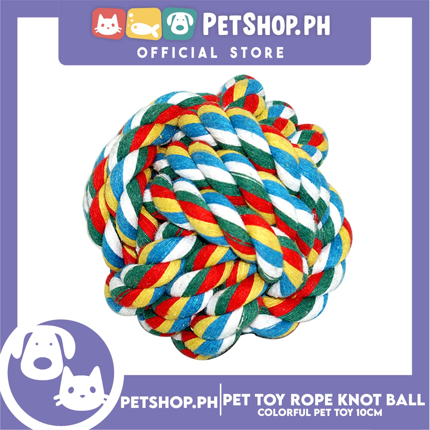 Pet Toy Colorful Rope Knot Ball 10cm for Medium Dog & Cat -Teething Chew Toy, Tug Toy, Knots Weave