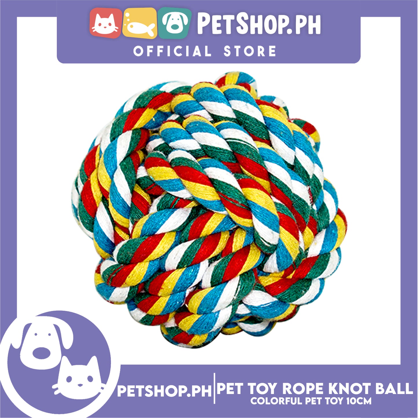 Pet Toy Colorful Rope Knot Ball 10cm for Medium Dog & Cat -Teething Chew Toy, Tug Toy, Knots Weave