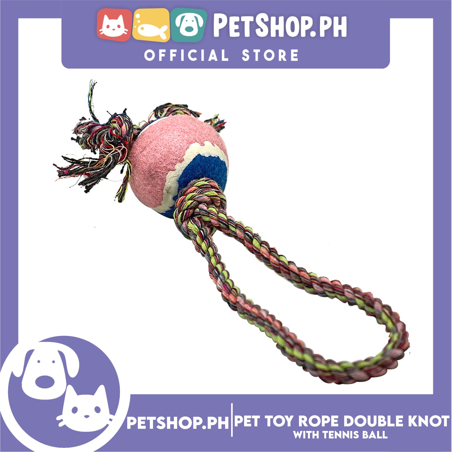 Pet Toy Rope Double Knot with Tennis Ball Toy for Dog- Interactive Toy, Pet Ball, Tennis Rope