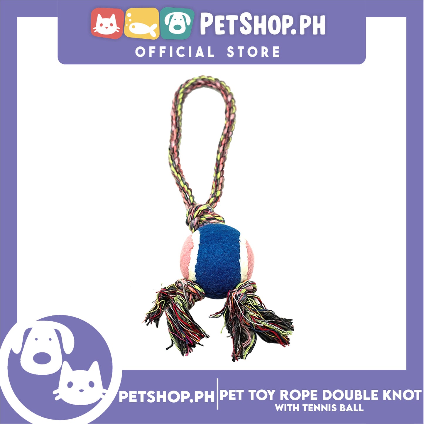 Pet Toy Rope Double Knot with Tennis Ball Toy for Dog- Interactive Toy, Pet Ball, Tennis Rope