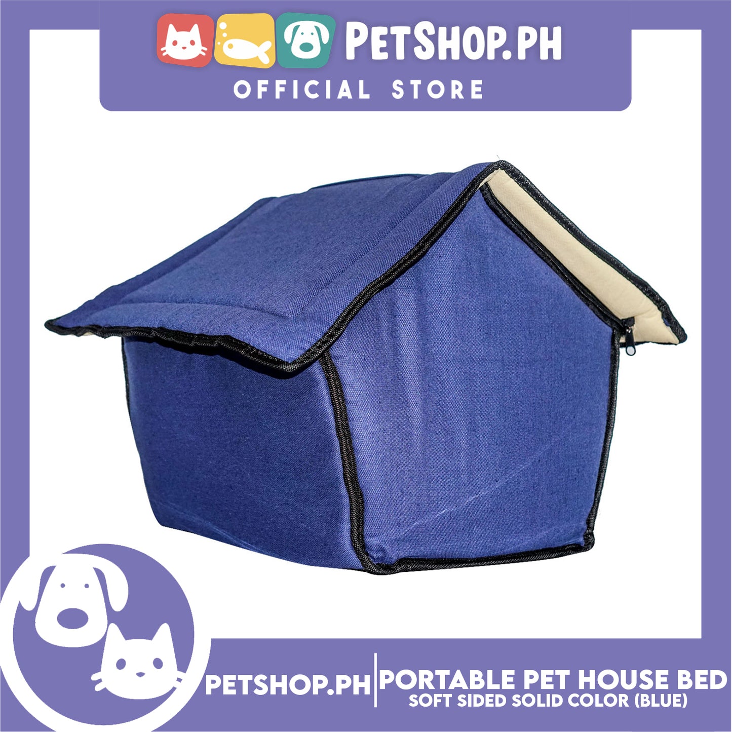 Portable Pet House Bed With Soft Sided Solid Color 30x33x32cm Medium (Blue)