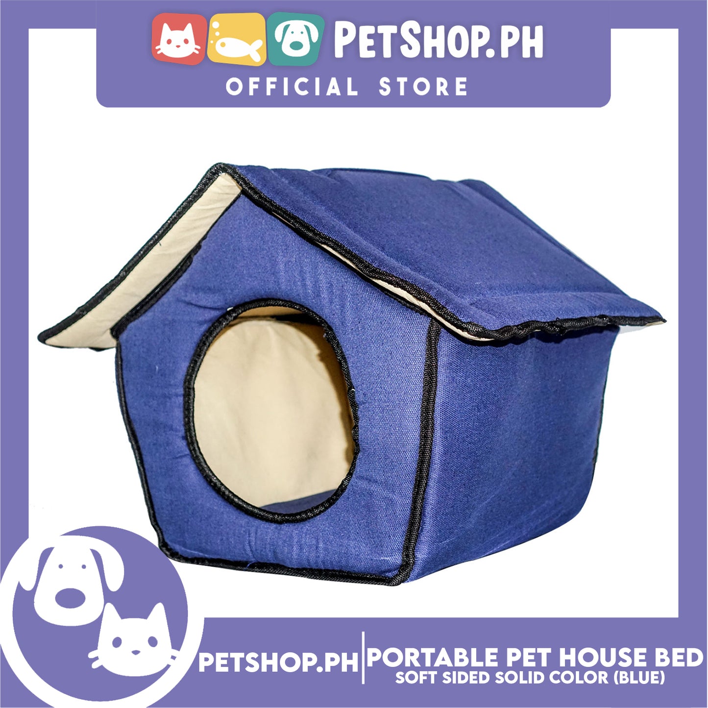 Portable Pet House Bed With Soft Sided Solid Color 30x33x32cm Medium (Blue)