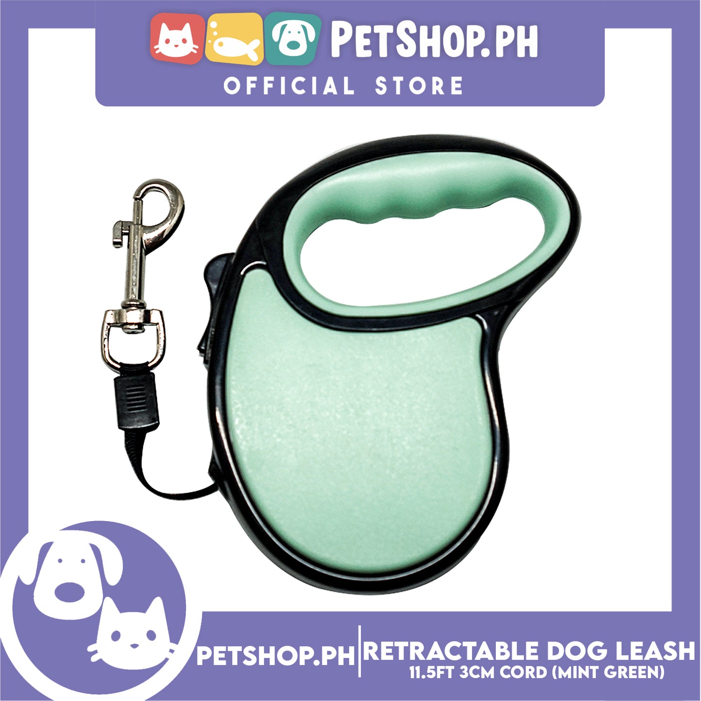 Retractable Dog Leash 11.5ft (3M) Cord with One Button Lock and Release for Up to 25lbs. Dog and Cats (Mint Green)