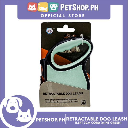 Retractable Dog Leash 11.5ft (3M) Cord with One Button Lock and Release for Up to 25lbs. Dog and Cats (Mint Green)