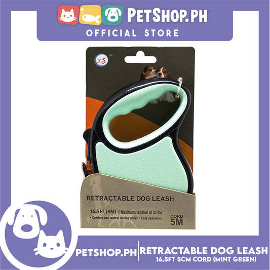 Retractable Dog Leash 16.5ft (5M) Cord with One Button Lock and Release for Up to 33lbs. Dog & Cats (Mint Green)