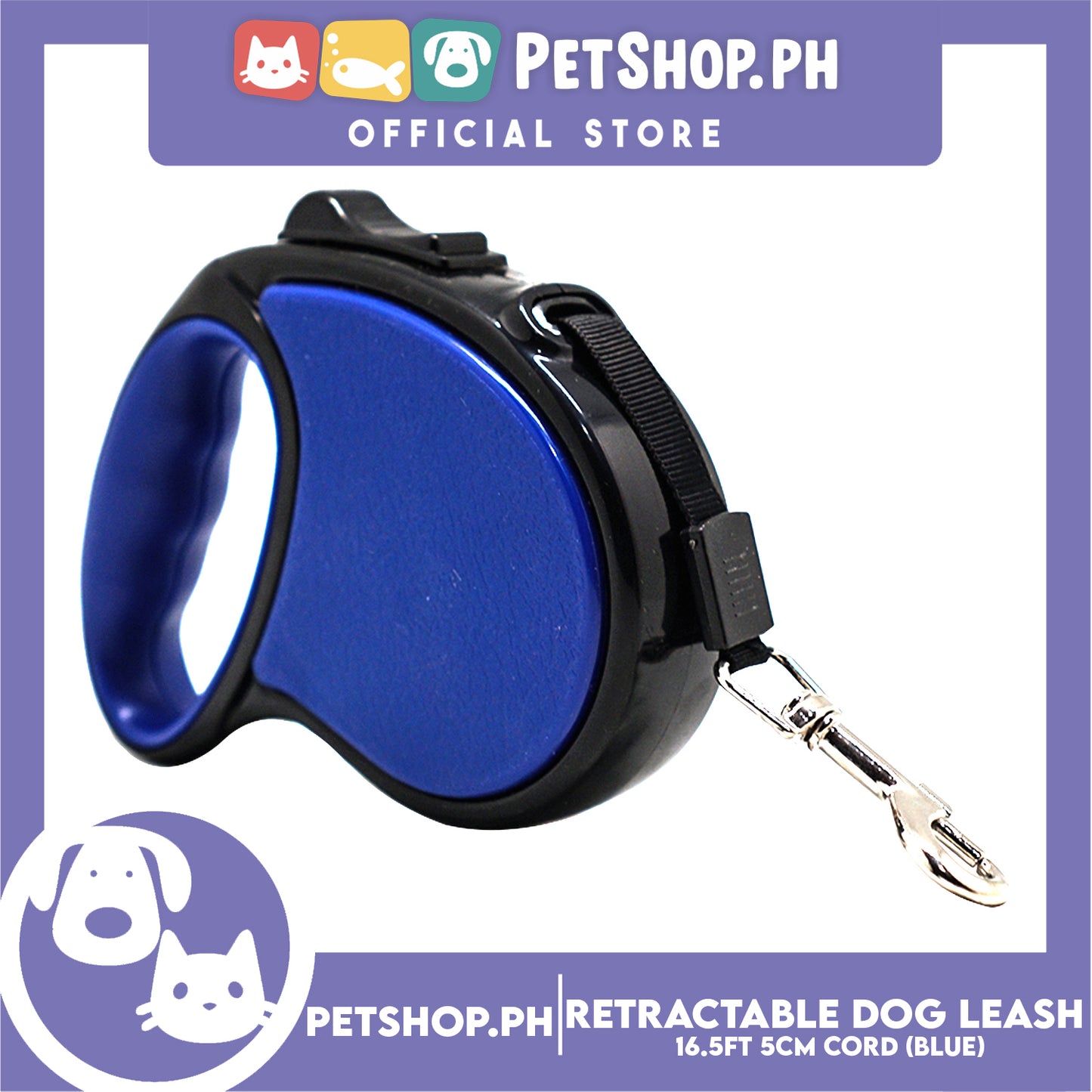 Retractable Dog Leash 16.5ft (5M) Cord with One Button Lock and Release for Up to 33lbs. Dog & Cats (Blue)