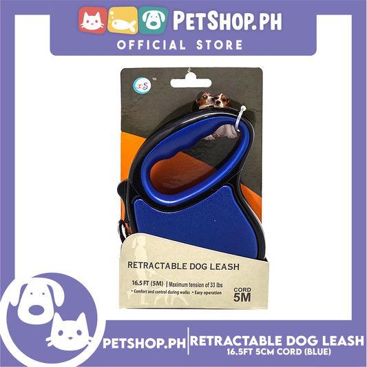 Retractable Dog Leash 16.5ft (5M) Cord with One Button Lock and Release for Up to 33lbs. Dog & Cats (Blue)