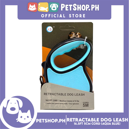 Retractable Dog Leash 16.5ft (5M) Cord with One Button Lock and Release for Up to 33lbs. Dog & Cats (Aqua Blue)