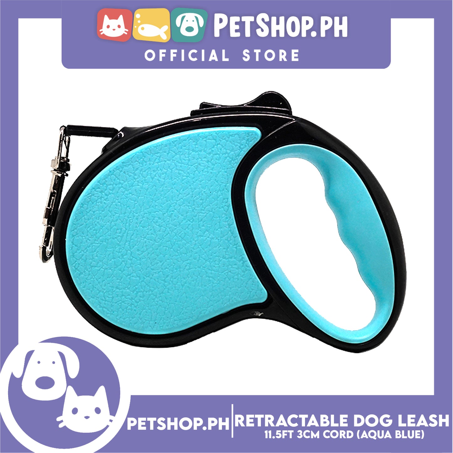 Retractable Dog Leash 11.5ft (3M) Cord with One Button Lock and Release for Up to 25lbs. Dog and Cats (Aqua Blue)