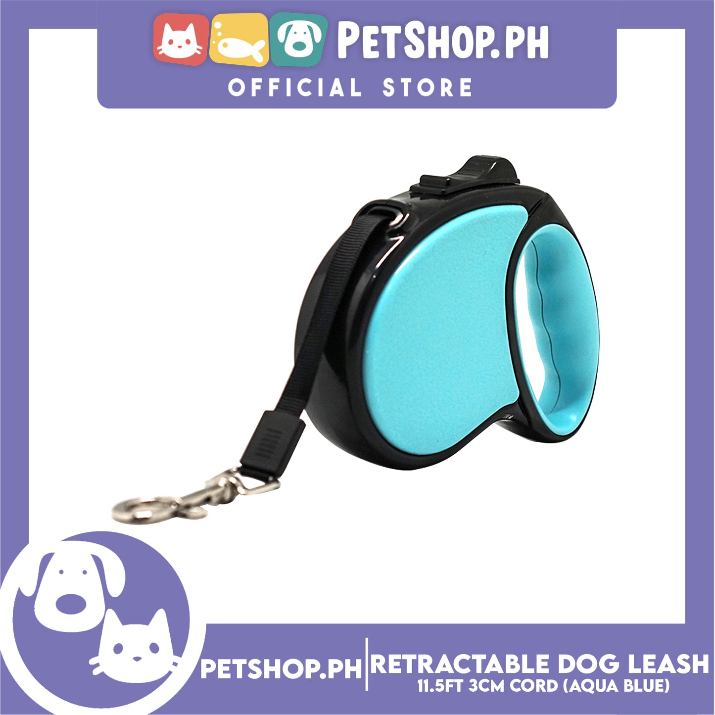 Retractable Dog Leash 11.5ft (3M) Cord with One Button Lock and Release for Up to 25lbs. Dog and Cats (Aqua Blue)