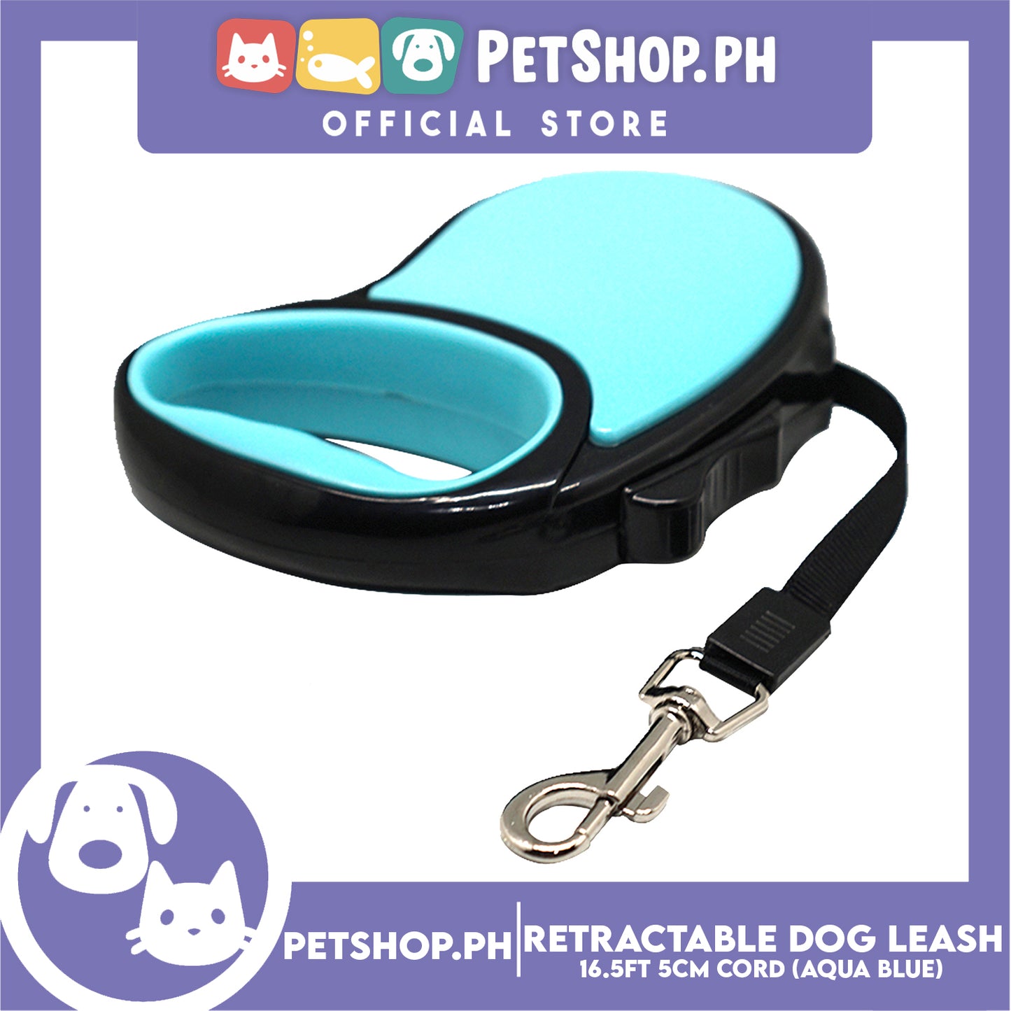 Retractable Dog Leash 16.5ft (5M) Cord with One Button Lock and Release for Up to 33lbs. Dog & Cats (Aqua Blue)