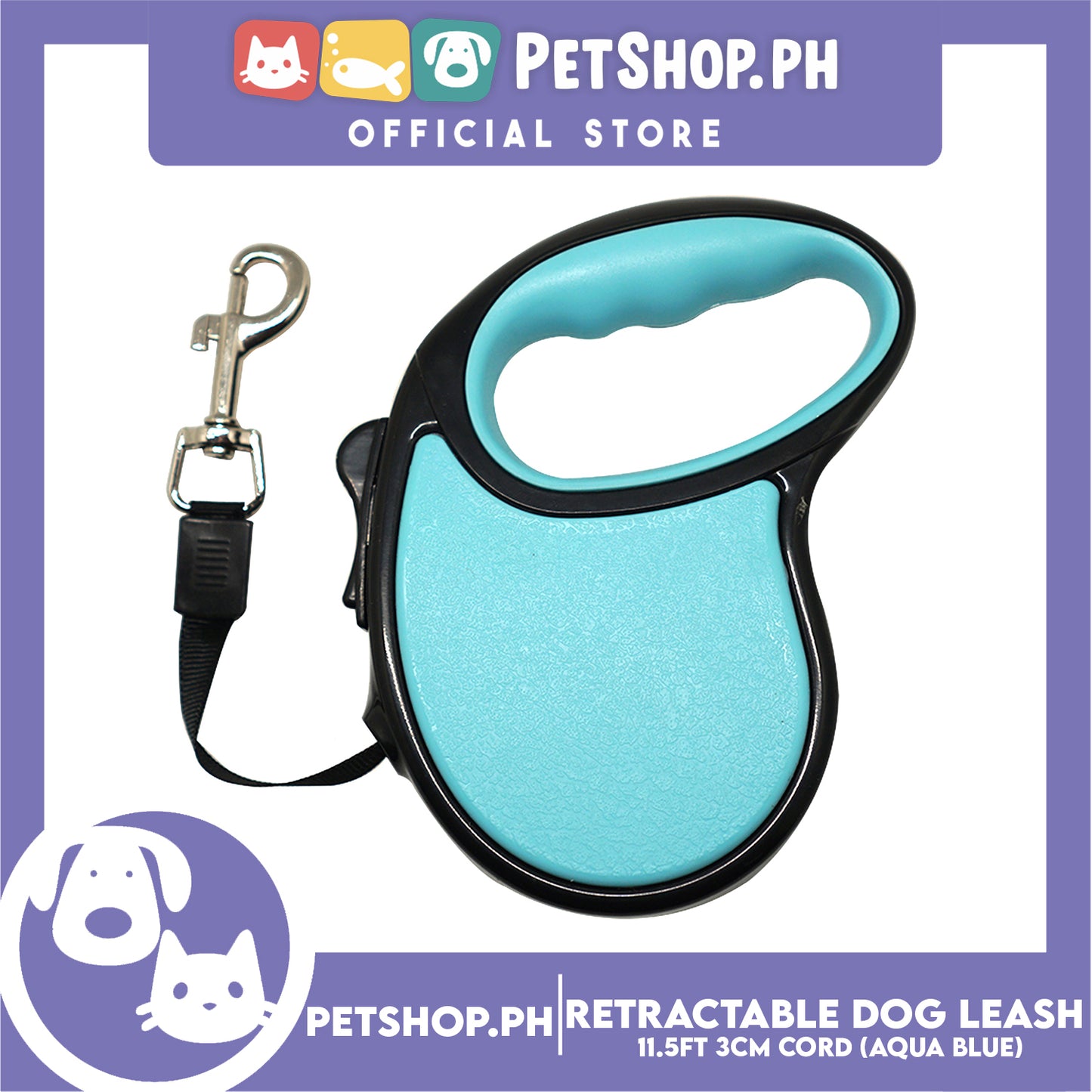 Retractable Dog Leash 11.5ft (3M) Cord with One Button Lock and Release for Up to 25lbs. Dog and Cats (Aqua Blue)