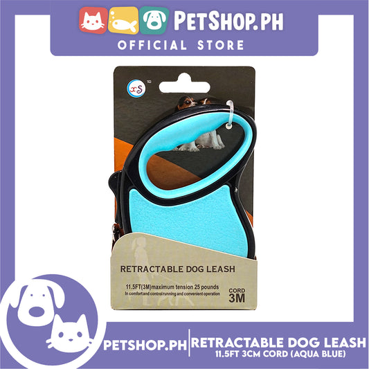 Retractable Dog Leash 11.5ft (3M) Cord with One Button Lock and Release for Up to 25lbs. Dog and Cats (Aqua Blue)