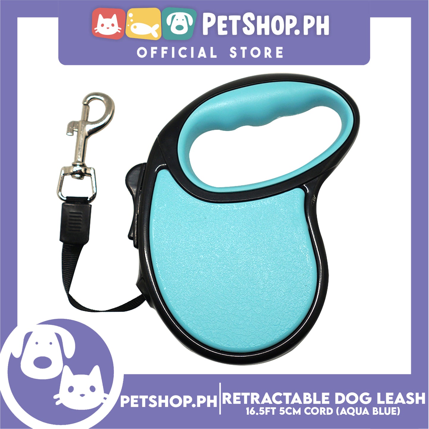 Retractable Dog Leash 16.5ft (5M) Cord with One Button Lock and Release for Up to 33lbs. Dog & Cats (Aqua Blue)