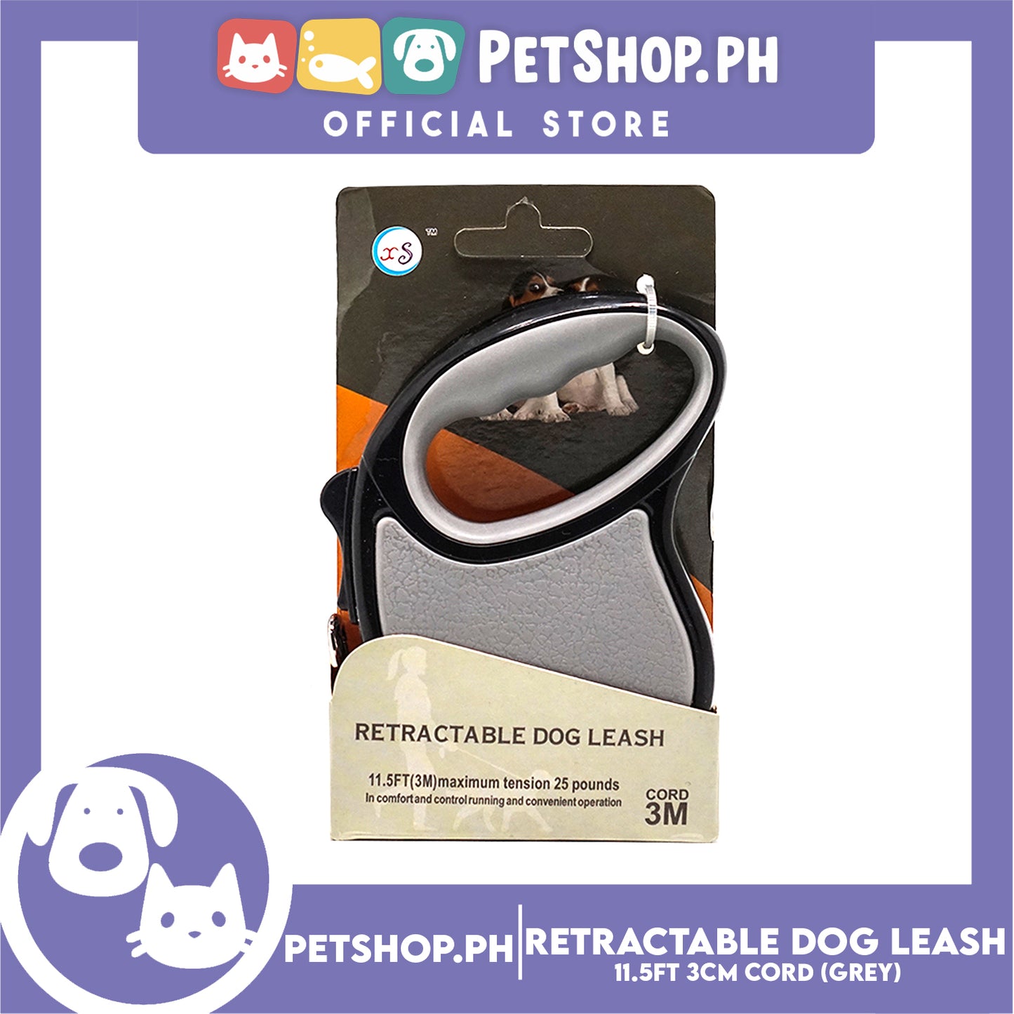 Retractable Dog Leash 11.5ft (3M) Cord with One Button Lock and Release for Up to 25lbs. Dog and Cats (Grey)