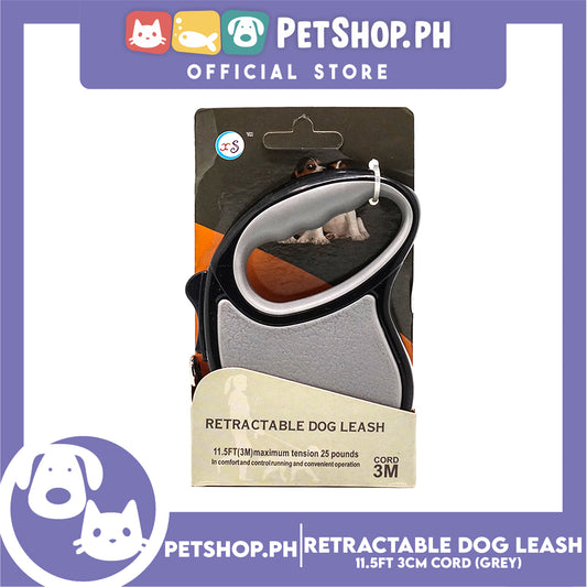 Retractable Dog Leash 11.5ft (3M) Cord with One Button Lock and Release for Up to 25lbs. Dog and Cats (Grey)