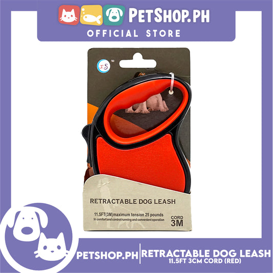 Retractable Dog Leash 11.5ft (3M) Cord with One Button Lock and Release for Up to 25lbs. Dog and Cats (Red)