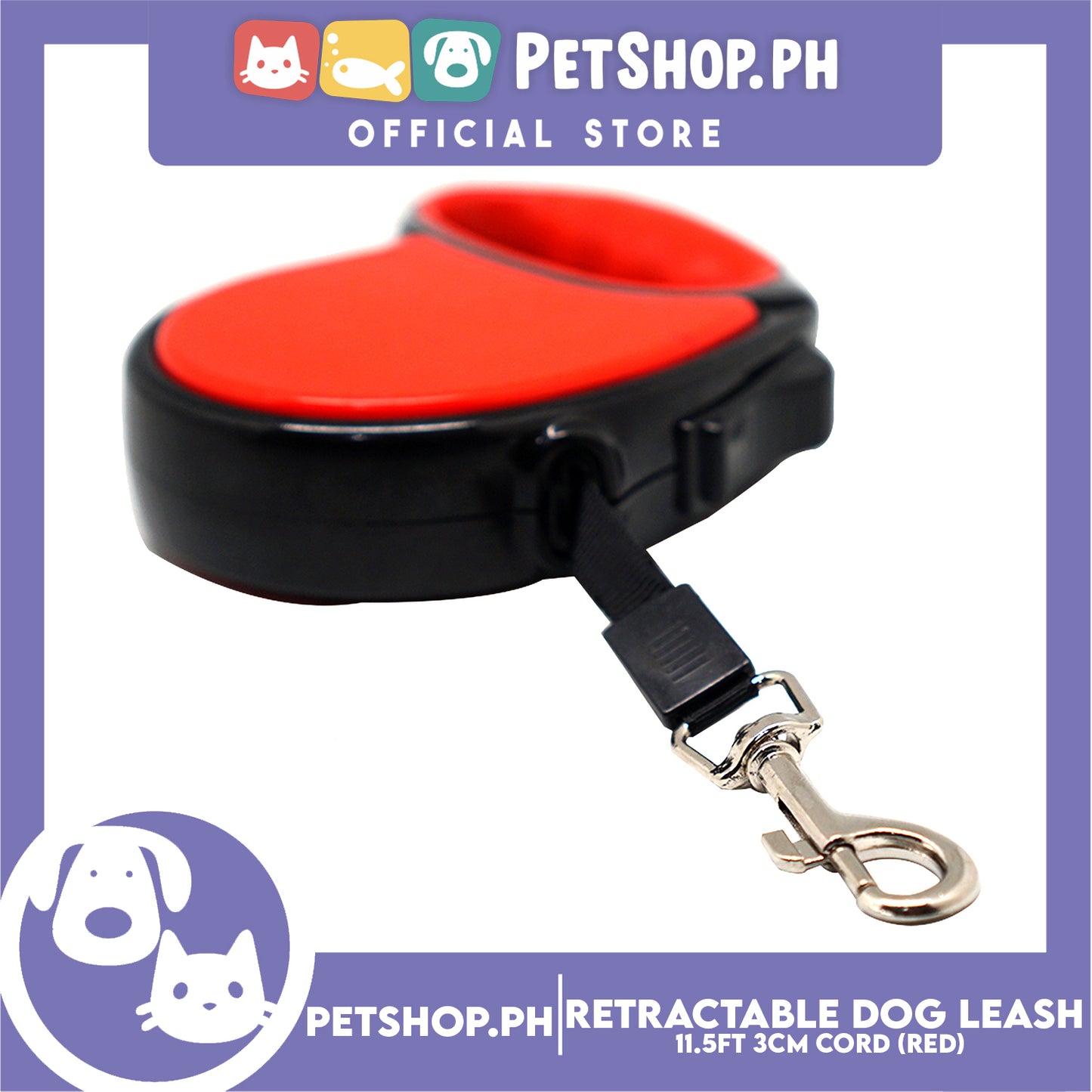 Retractable Dog Leash 11.5ft (3M) Cord with One Button Lock and Release for Up to 25lbs. Dog and Cats (Red)
