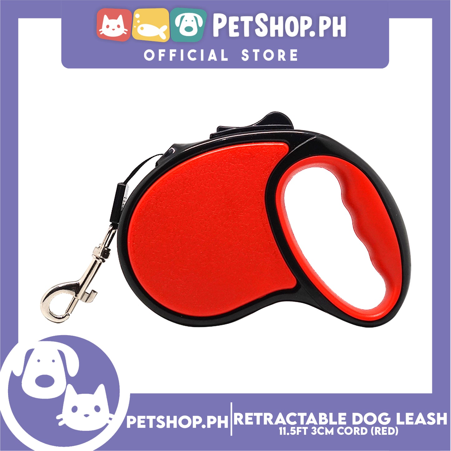 Retractable Dog Leash 11.5ft (3M) Cord with One Button Lock and Release for Up to 25lbs. Dog and Cats (Red)