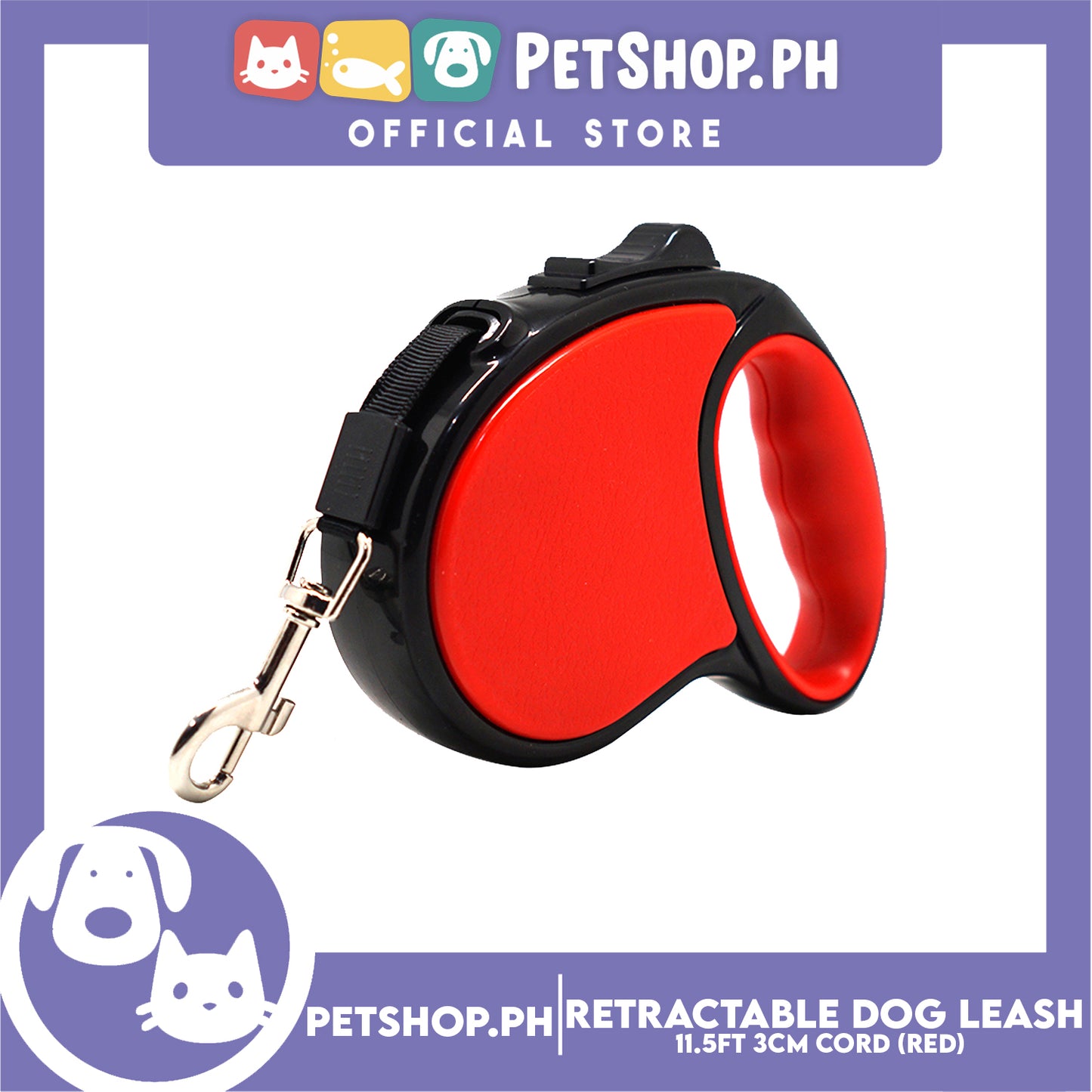 Retractable Dog Leash 11.5ft (3M) Cord with One Button Lock and Release for Up to 25lbs. Dog and Cats (Red)
