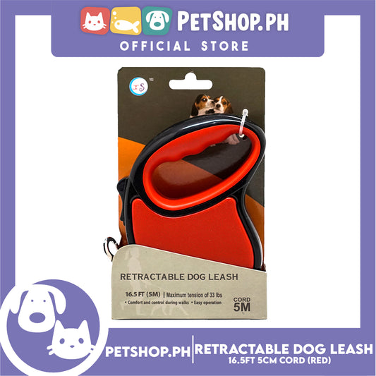 Retractable Dog Leash 16.5ft (5M) Cord with One Button Lock and Release for Up to 33lbs. Dog & Cats (Red)