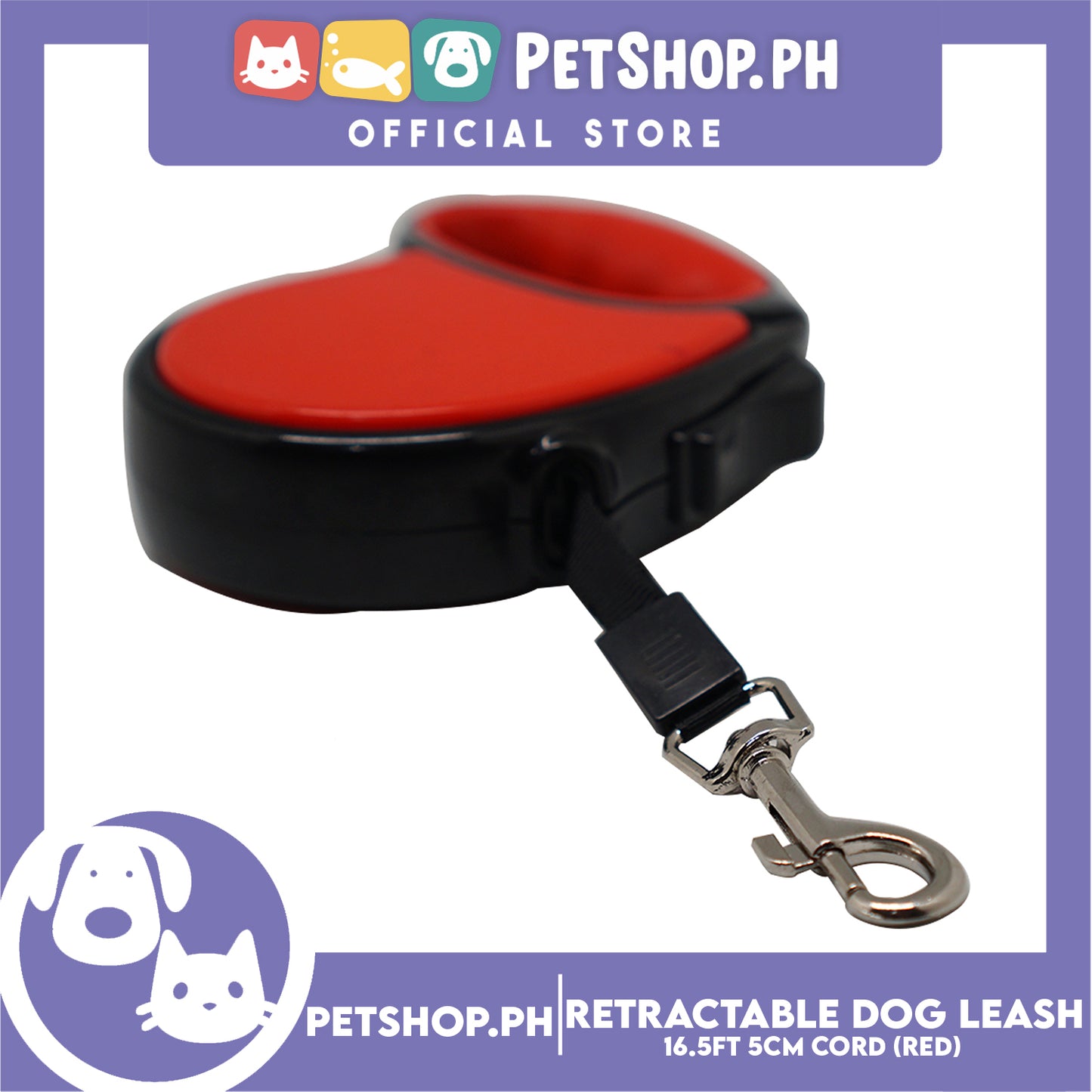 Retractable Dog Leash 16.5ft (5M) Cord with One Button Lock and Release for Up to 33lbs. Dog & Cats (Red)