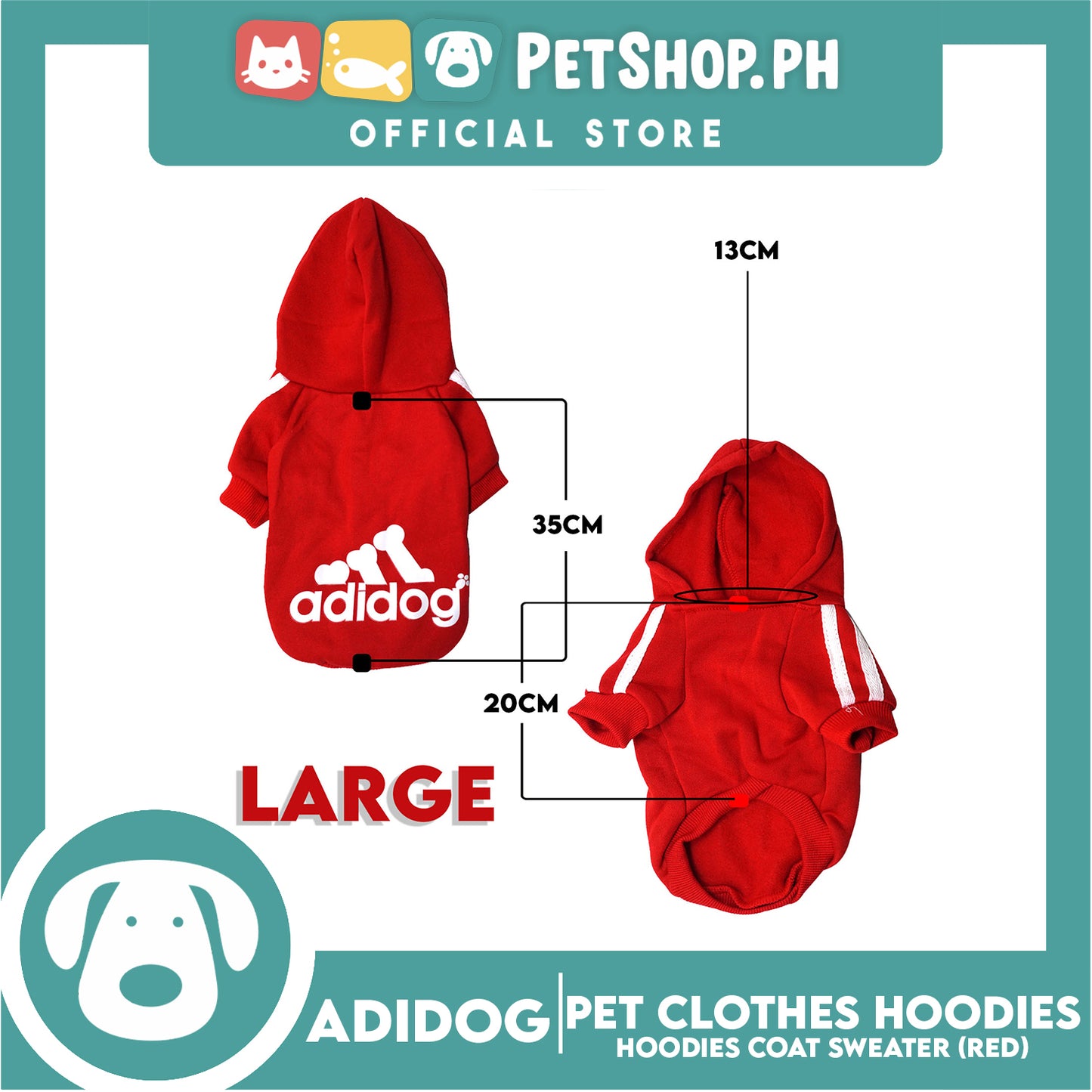 Adidog Pet Clothes Hoodies, Cute Warm Winter Hoodies Coat Sweater (Red) Large