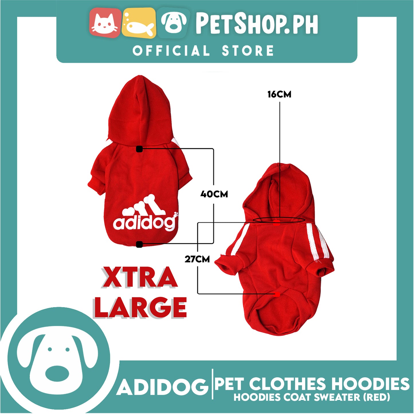 Adidog Pet Clothes Hoodies, Dog Winter Hoodies Apparel Puppy Cute Warm Hoodies Coat Sweater (Red) (XL)