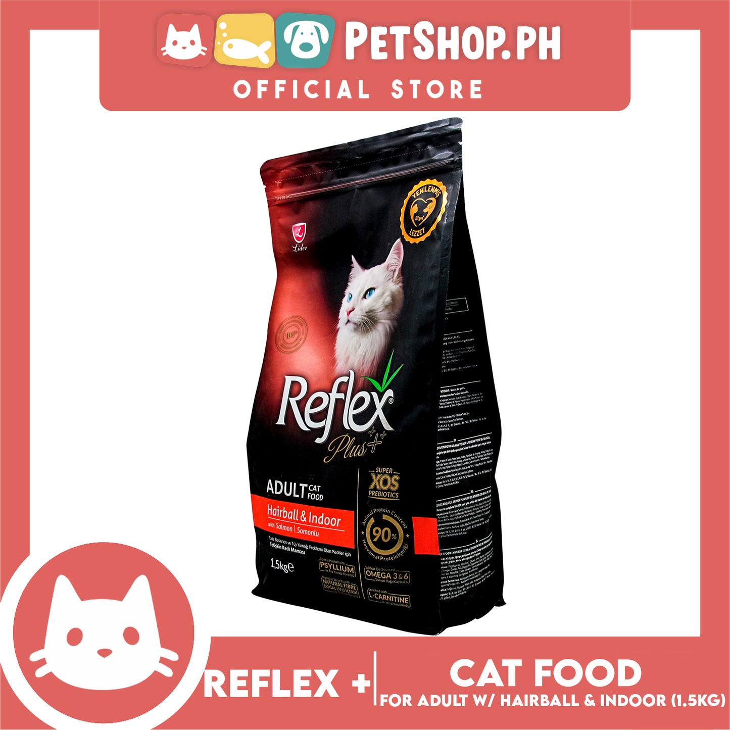 Reflex Adult Cat Food Hairball & Indoor with Salmon 1.5 Kg