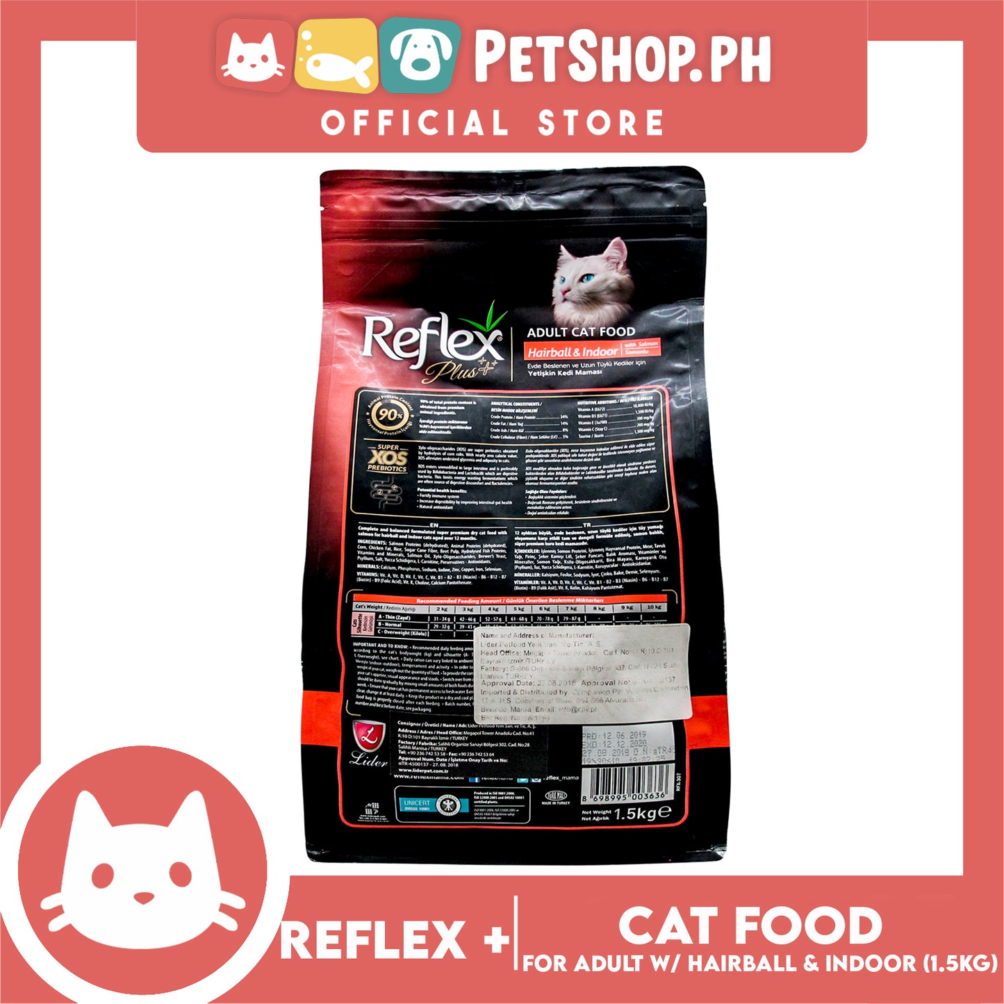 Reflex Adult Cat Food Hairball & Indoor with Salmon 1.5 Kg