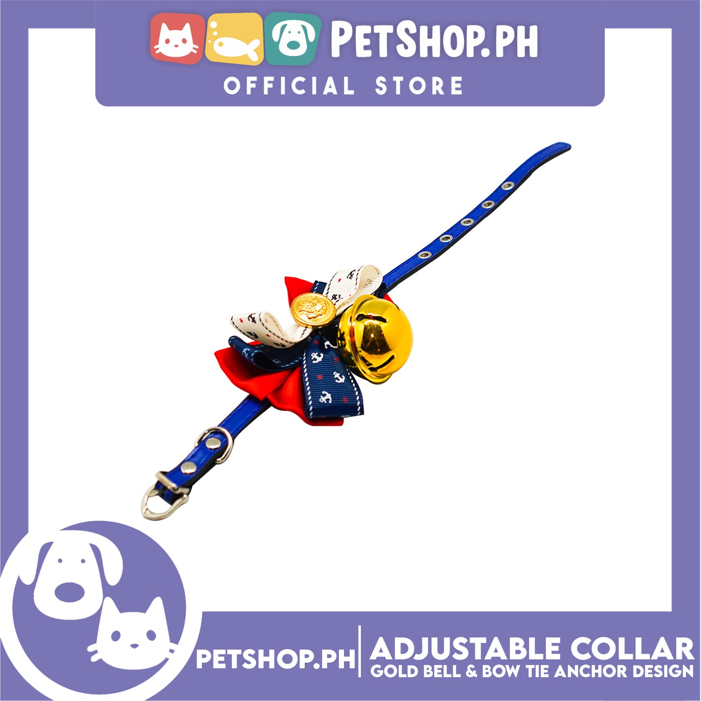 Pet Collar Adjustable with Gold Bell and Bow Tie Anchor Design, Leather Cat Collar, Necklace Bow Tie for Kitten and Puppies