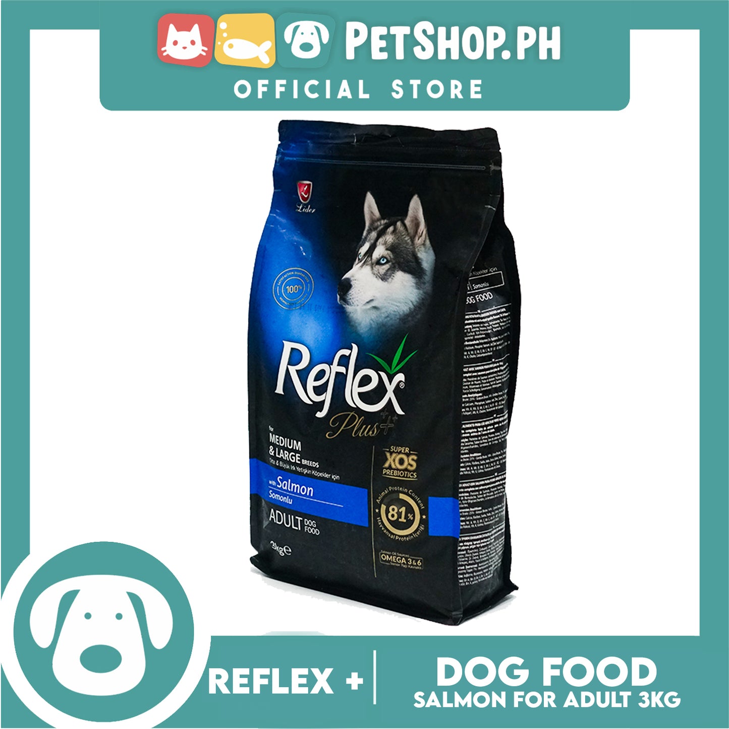 Reflex Plus Adult Dog Food for Medium and Large with Salmon 3kg