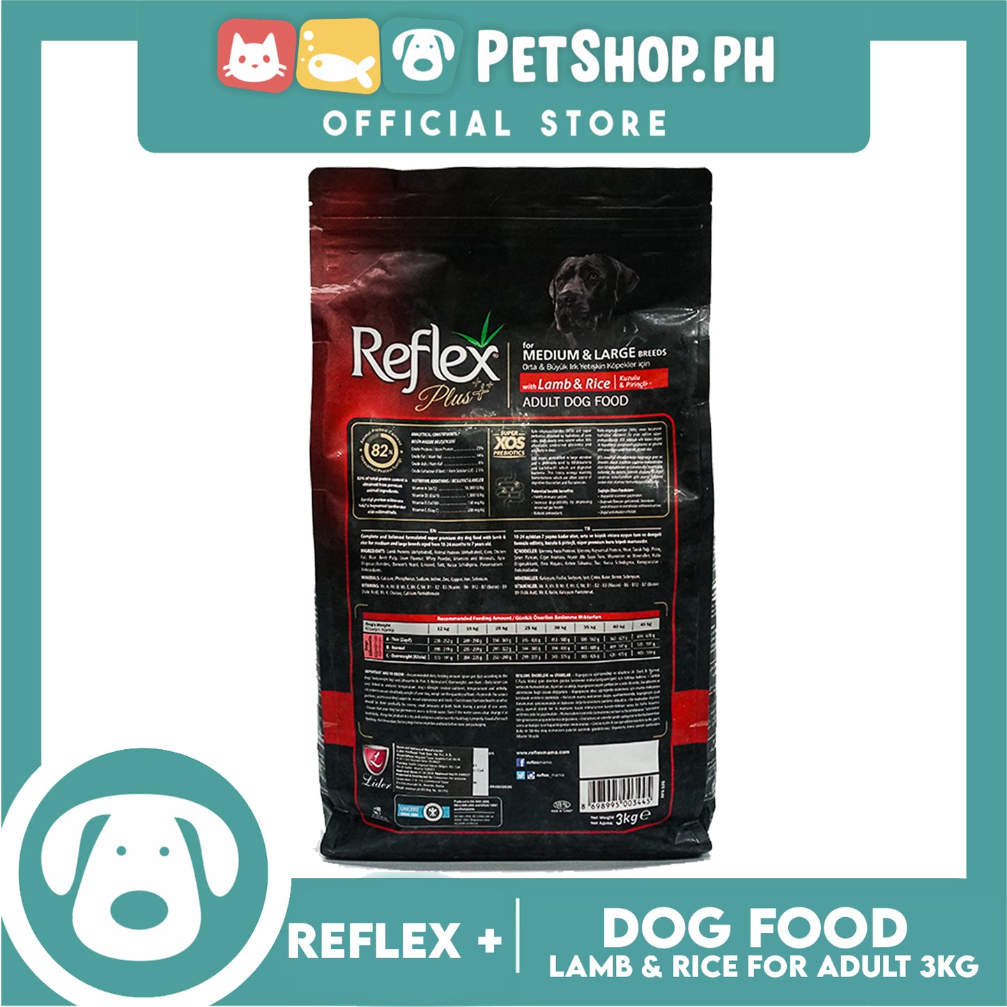 Reflex Plus Adult Dog Food for Medium & Large Breeds with Lamb & Rice 3kg