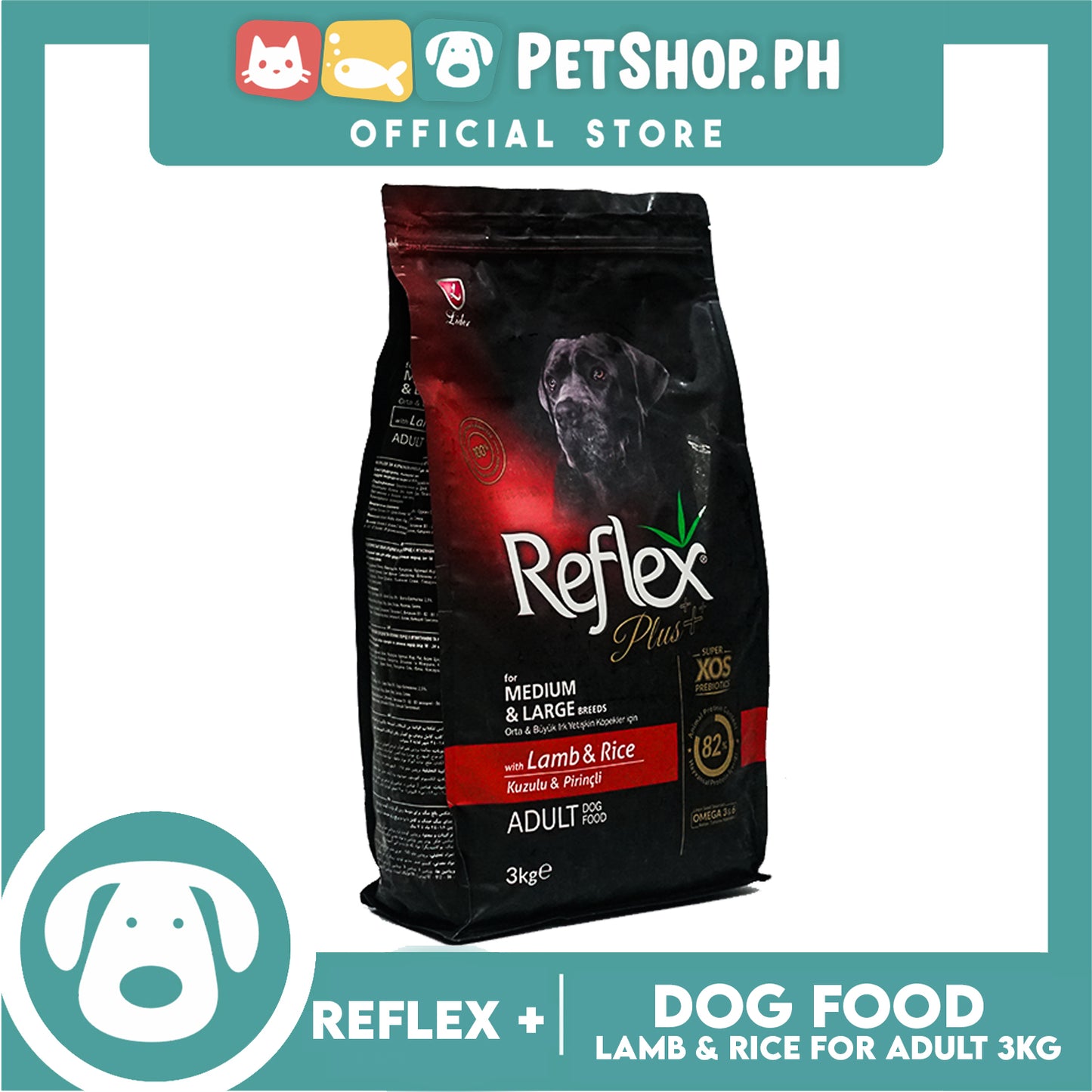 Reflex Plus Adult Dog Food for Medium & Large Breeds with Lamb & Rice 3kg