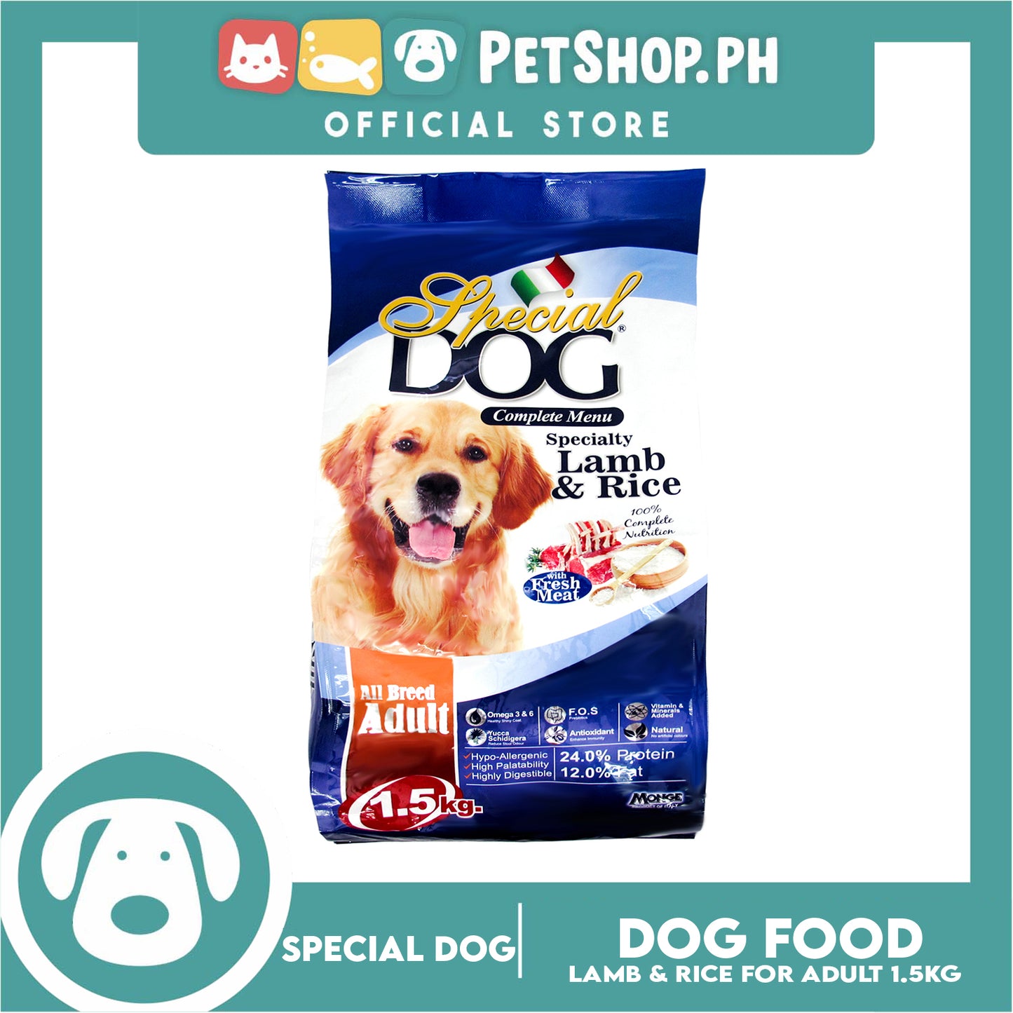 Special Dog Adult Lamb and Rice 1.5kg For All Breed Adult, Dog Dry Food