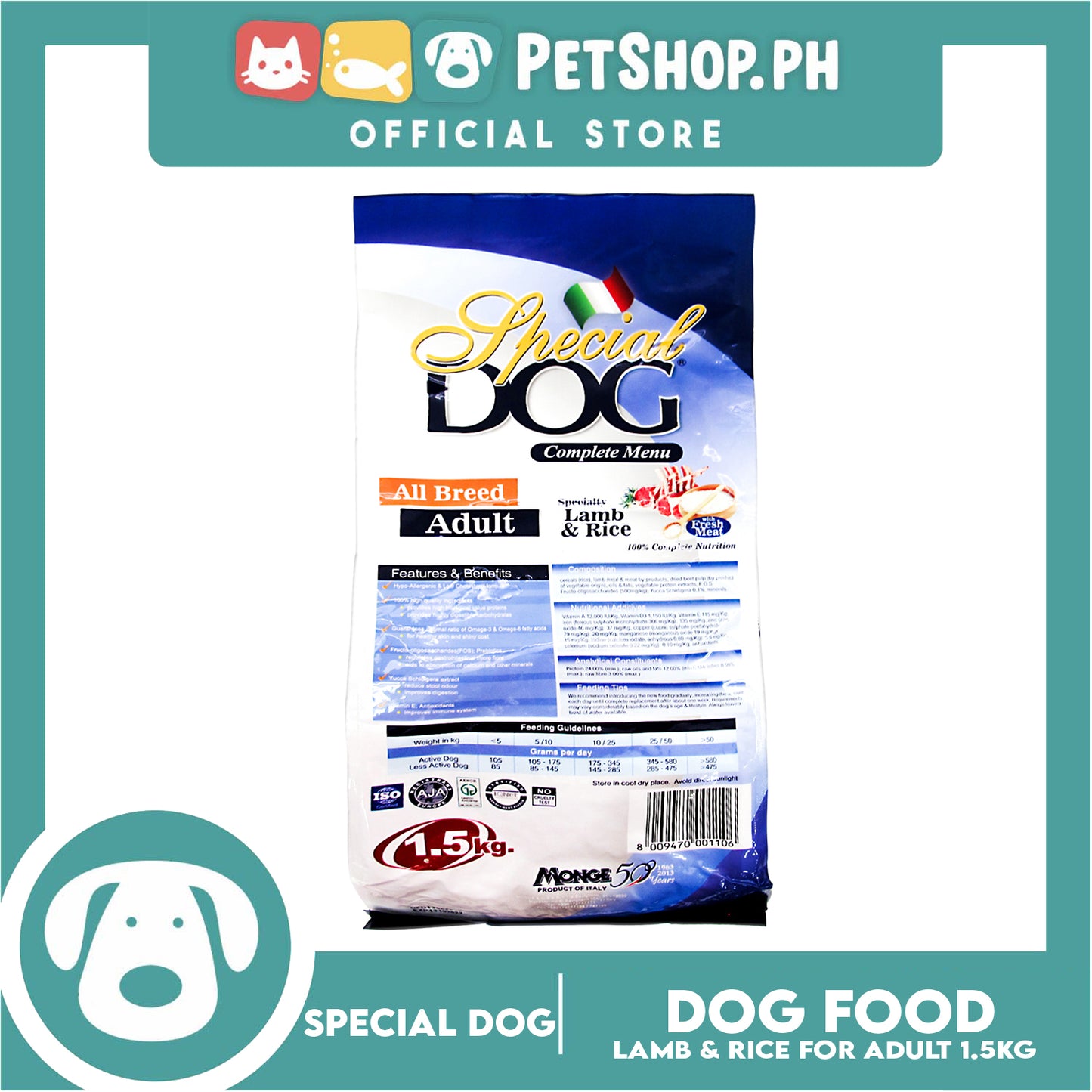 Special Dog Adult Lamb and Rice 1.5kg For All Breed Adult, Dog Dry Food