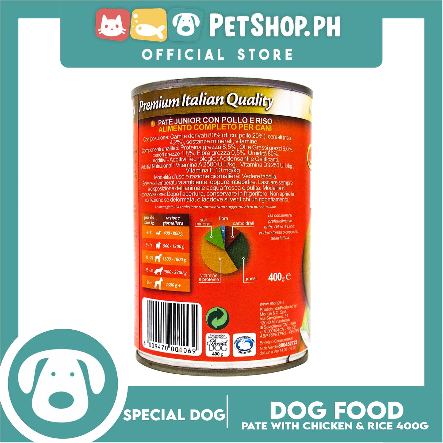 Monge Special Dog Pate Junior 400g (Pate With Chicken And Rice) Dog Wet Food, Dog Canned Food