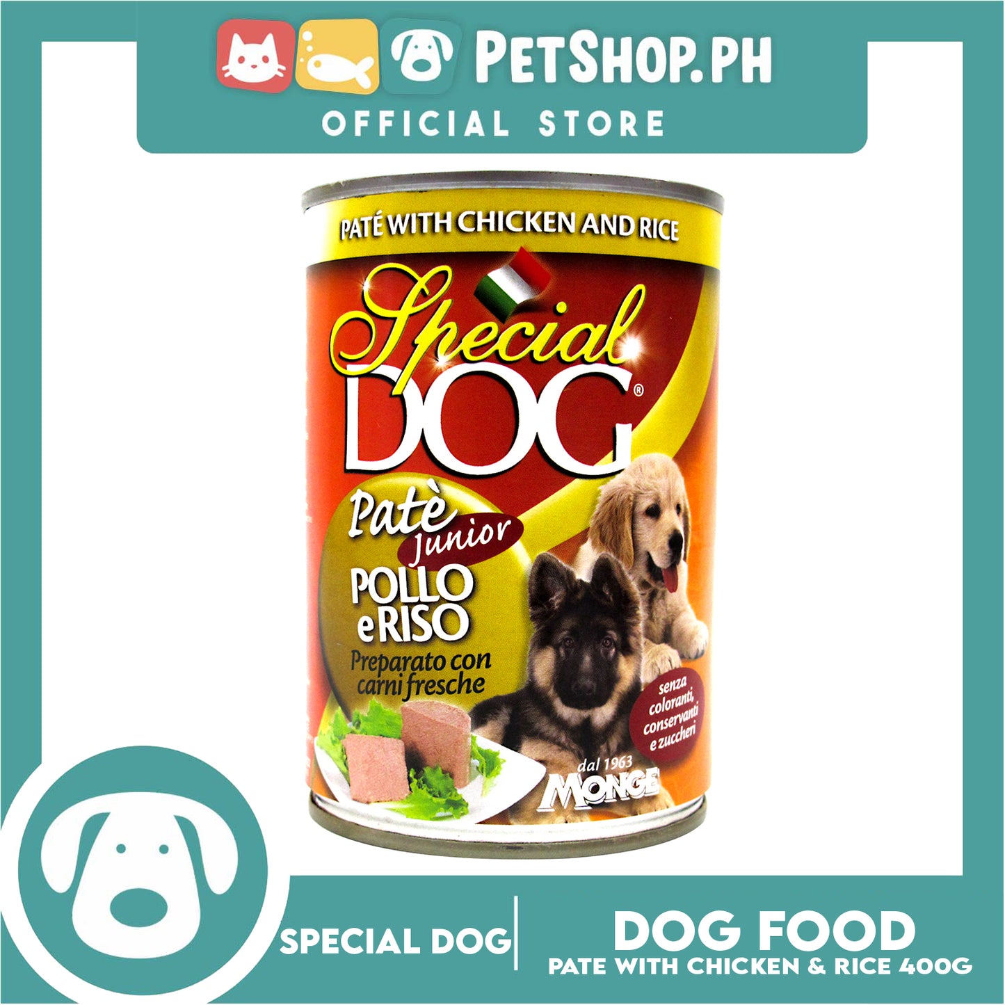 Monge Special Dog Pate Junior 400g (Pate With Chicken And Rice) Dog Wet Food, Dog Canned Food
