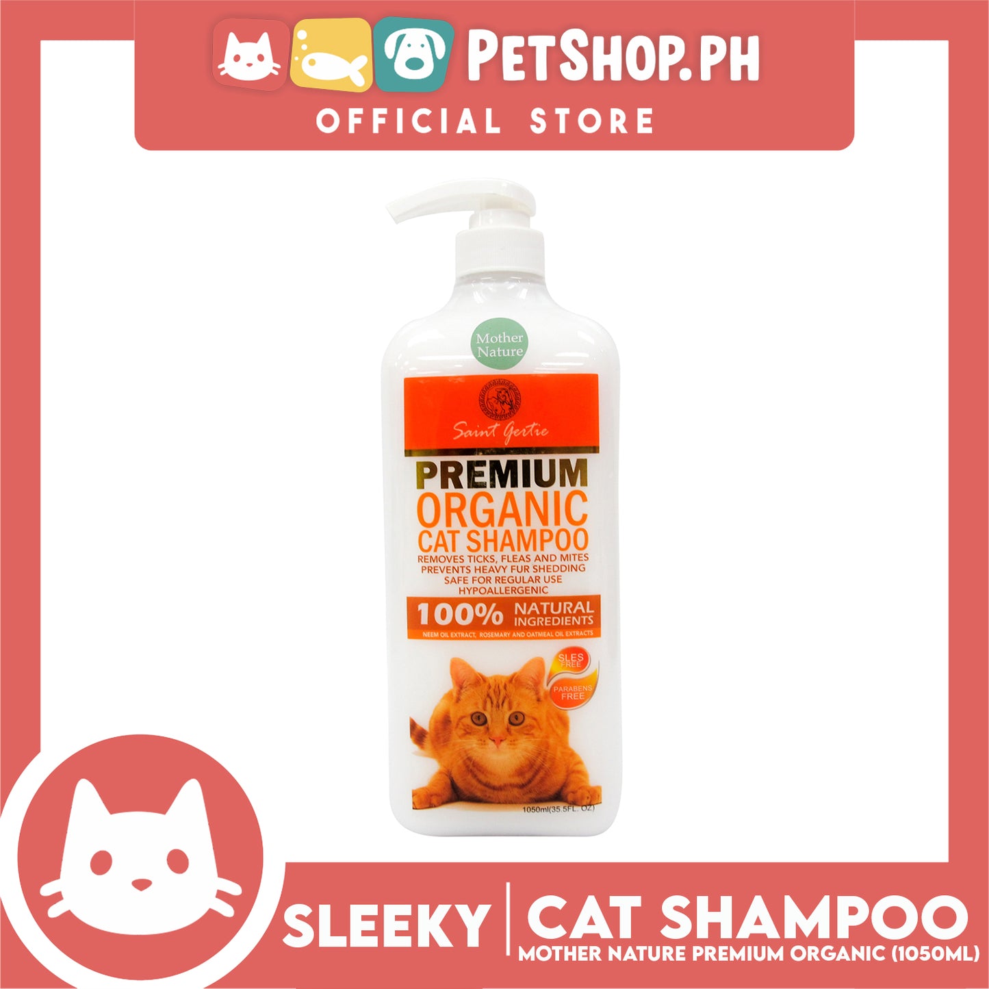 Saint Gertie Premium Organic Cat Shampoo Mother Nature 1050mL